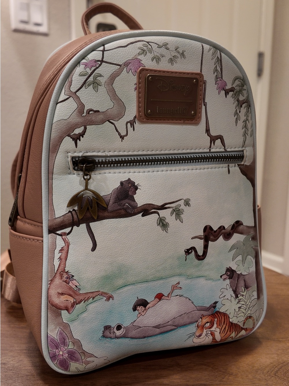 Loungefly Jungle Book Illustrated Mini Backpack - Pink/Tan/White